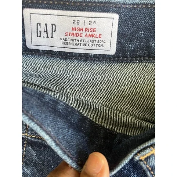 Gap High Rise Stride Patch Pockets Raw Hem Wide Leg Denim Jeans, Size 26 - Picture 5 of 6